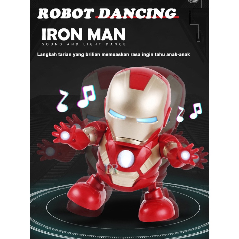 Robot Superhero Transformer Mainan Listrik Bernyanyi dan Menari Karakter Bumblebee dan Iron Man Mask Dance Robot dengan Lampu LED untuk Anak Laki - Laki atau Perempuan