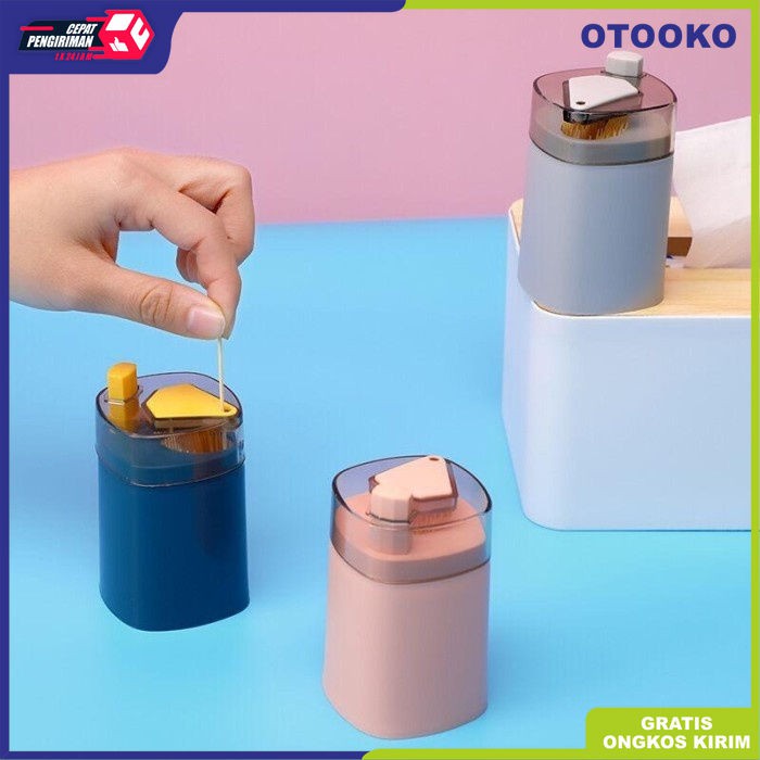 Tempat Kotak Tusuk Gigi Otomatis Aesthetic Unik Travel Keraik Stainless Dispenser Press Eco Wheat