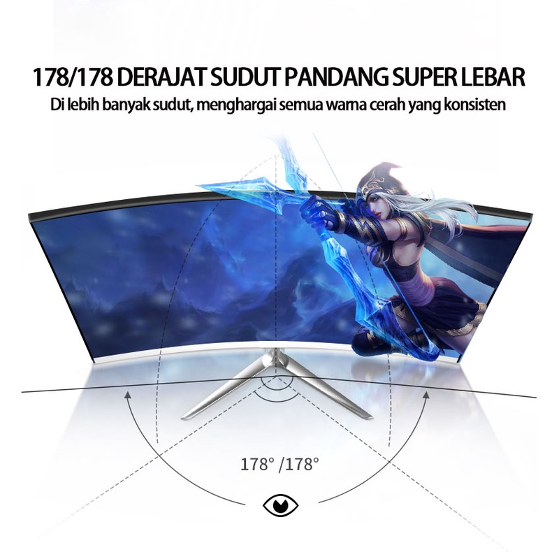 BLUE SKY Monitor komputer dengan resolusi tinggi lengkung ultra-tipis 24 inch