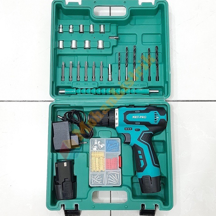 Mesin Bor Baterai Cas NRT-PRO DC330 SET NEW Cordless Drill Set 26 Pcs Besi Kayu Hollow