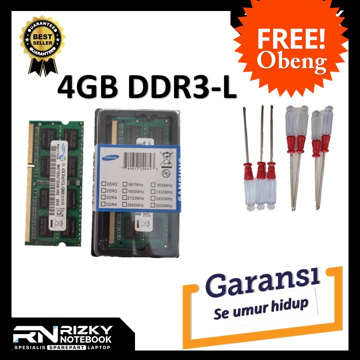 (BISA COD) GRATIS OBENG RAM MEMORI LAPTOP SODIMM LAPTOP PC3L / DDR3L 4GB PC 12800