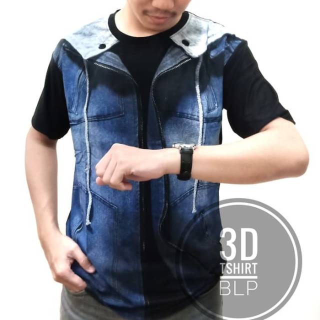 Kaos jas JAKET DENIM 3D Baju distro pria