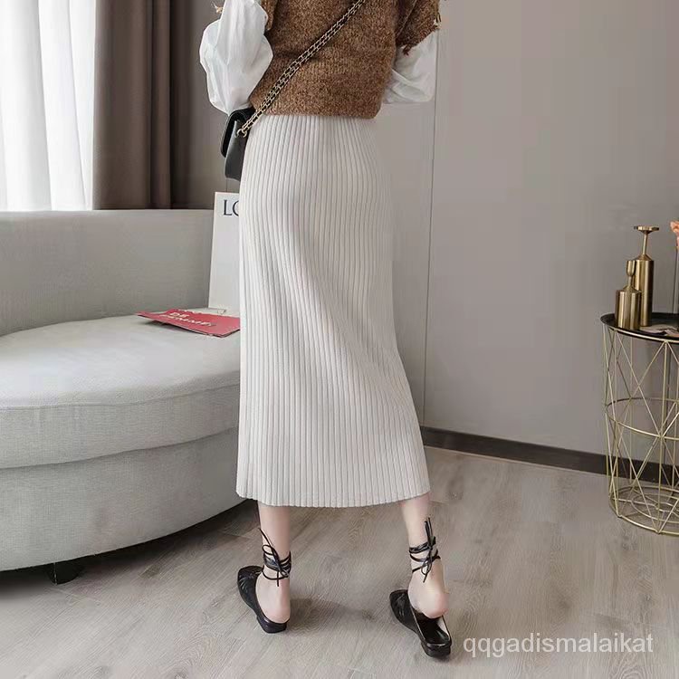 Rok Hitam Rok Rajutan Rok Lengan Dibungkus Lurus Rok Panjang Wanita rok skirt rok knit rajut premium