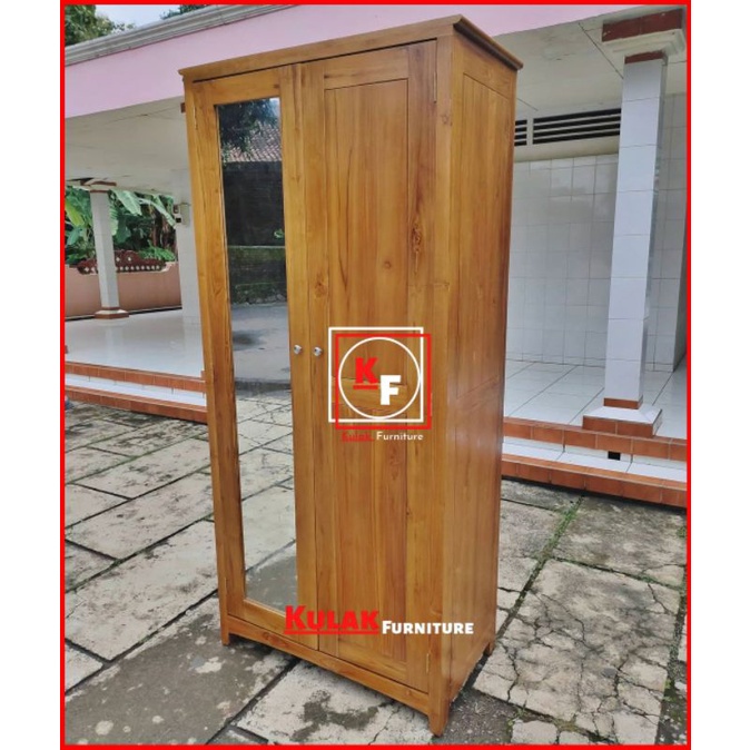 lemari pakaian 2 pintu minimalis kayu jati / lemari baju minimalis jati