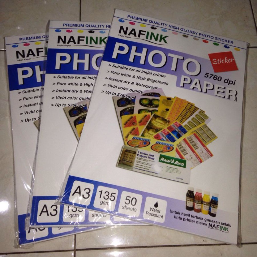 

Kertas Foto Stiker Glossy Sticker Photo Paper A3 135 Gsm 50 lembar