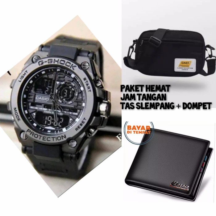 Jam Tangan Pria Keren Fashion Watch Murah Terbaru COD X8Z7 PAKET GAYA JAM TANGAN PRIA HITAM FREE TAS
