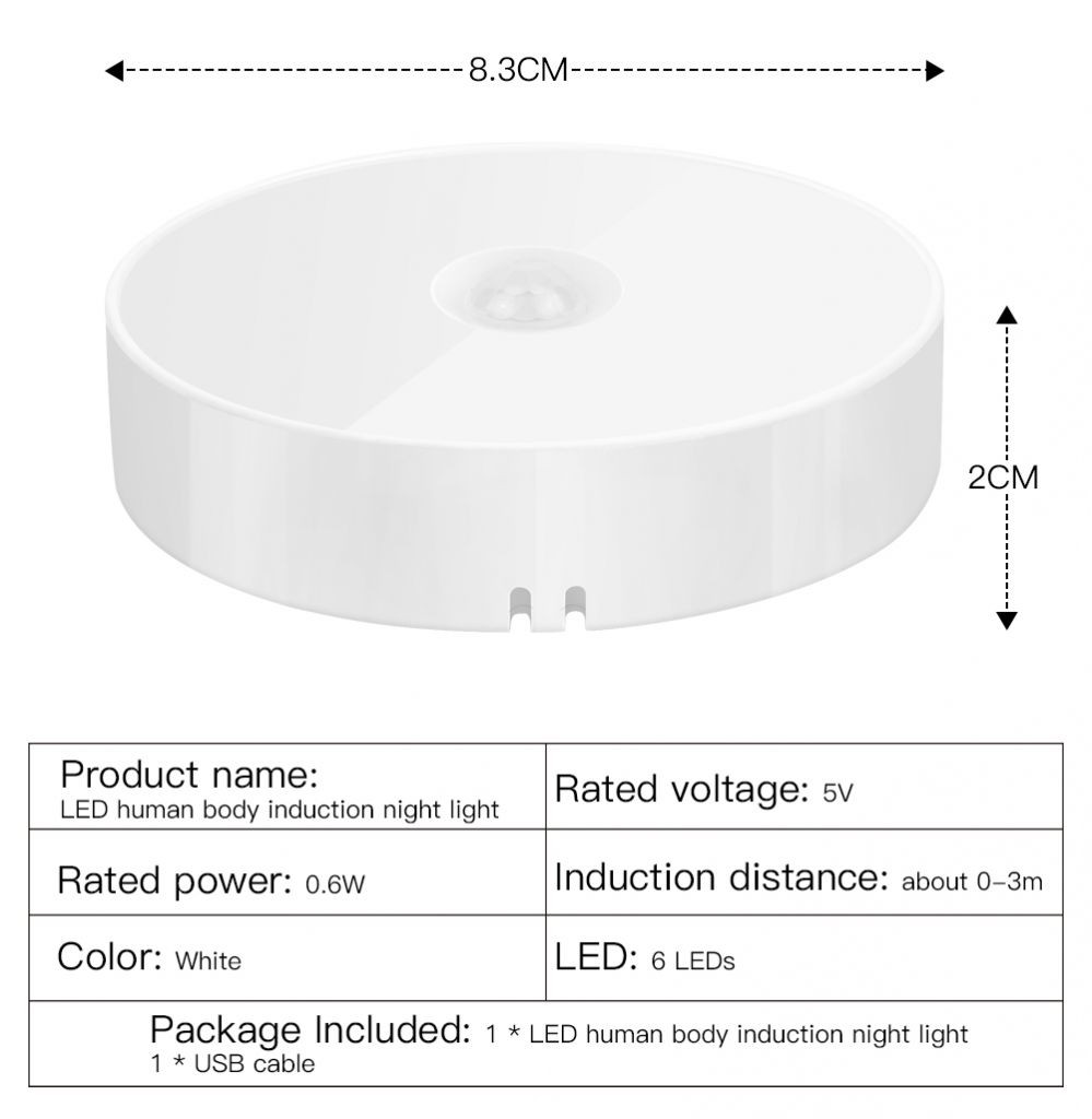 Lampu Malam Led Usb Rechargeable Hemat Energi Dengan Sensor Gerak Untuk Kamar Tidur / Toilet / Tangga