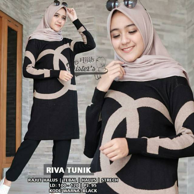 Riva Tunik Rajut import long tunik muslim tunik panjang tunik jumbo atasan tunik wanita baju rajut