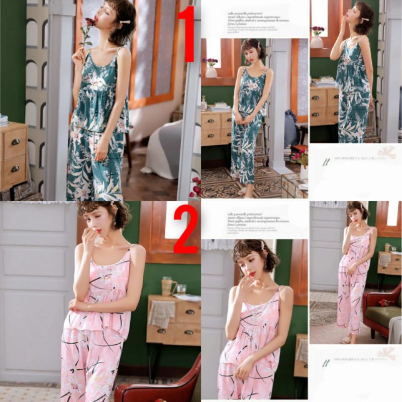 piyama tanktop celana panjang wanita bahan rayon dan spandek import