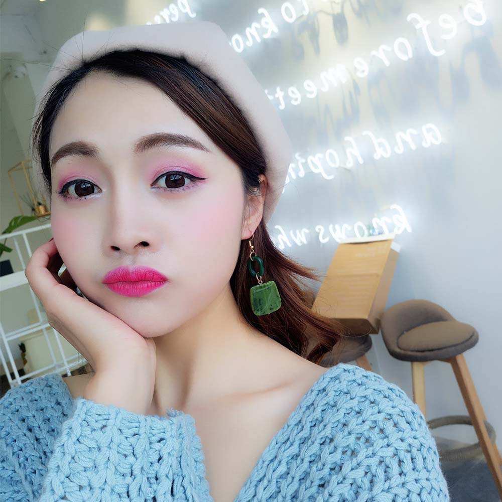 Korea retro square Oval panjang jahitan geometris anting-anting Korea gaya chic dan unik sederhana a