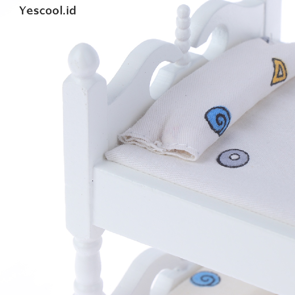 【Yescool】 1:12 Dollhouse Kids Mini Bunk Bed Toy Bedroom Model for Children Doll Accessery .