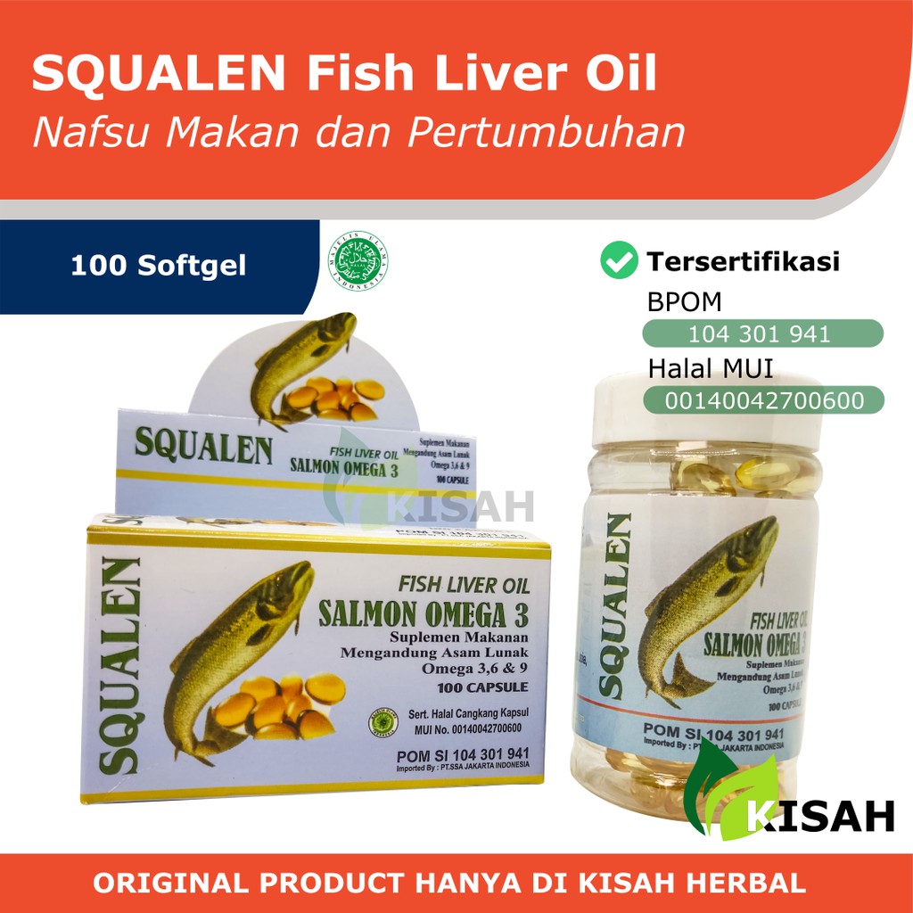 SQUALENE Minyak Ikan Hati Salmon 100 Kapsul - Vitamin Penambah Nafsu Makan Kecerdasan Otak Anak