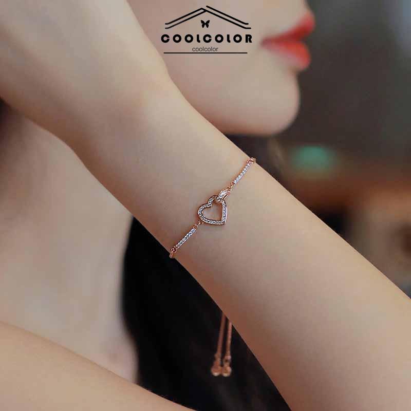 COD❤️Gelang Dengan Liontin Bentuk Hati Untuk Wanita Anti karat Dan Anti Luntur Putih Yang Bisa Disesuaikan Korea Murah Fashion Jewelry Aksesoris