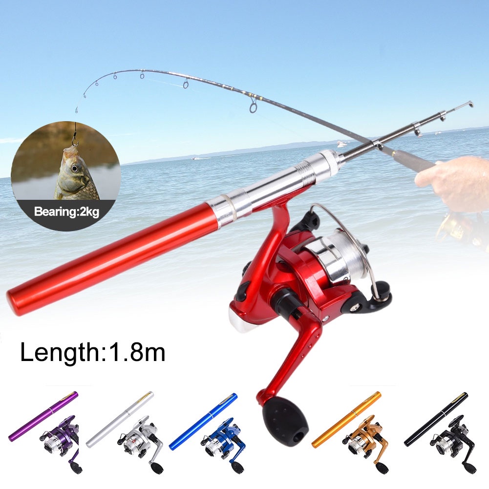 Joran Kail Pancingan Joran Kail Pulpen Pena Ikan Danau Sungai Saku Mini Fishing Rod Pen Portable 1.8m