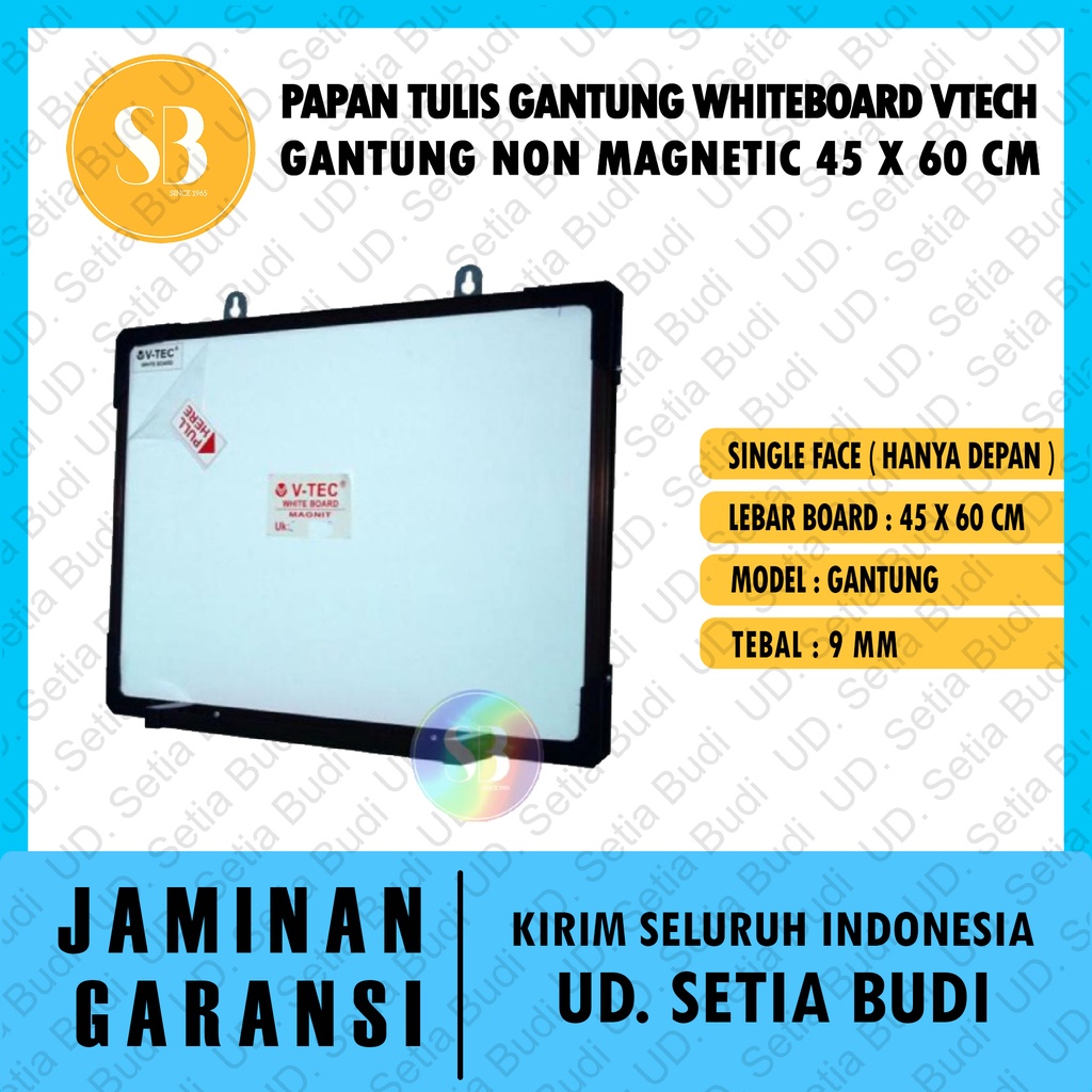 

Papan Tulis Gantung Whiteboard Vtech Gantung Non Magnetic 45 x 60 CM