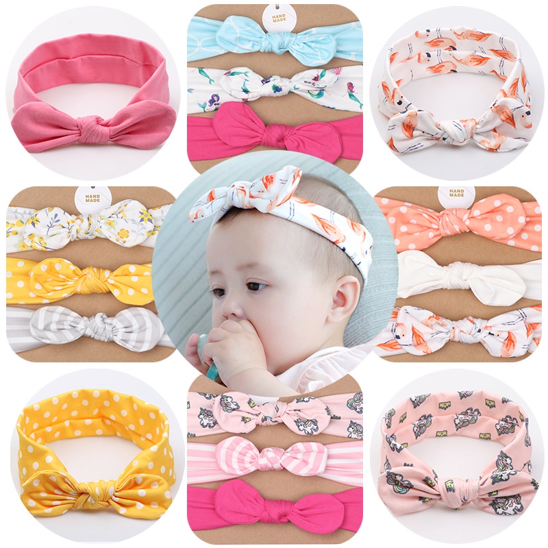 (1 SET 3 PCS) SATU SET BANDANA BAYI / HEADBAND ANAK KAIN IMPORT