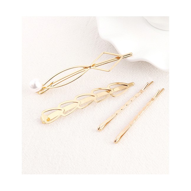 LRC Jepit Rambut Fashion Gold Pearl Hair Clip Set Y61542