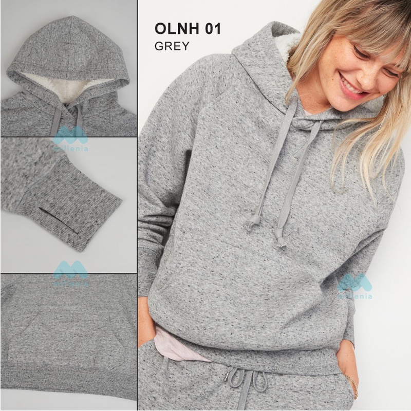 Hoodie Wanita Big Size -Women Pullover Fur Hooded [OLNH 01]-OLNH 01 Grey
