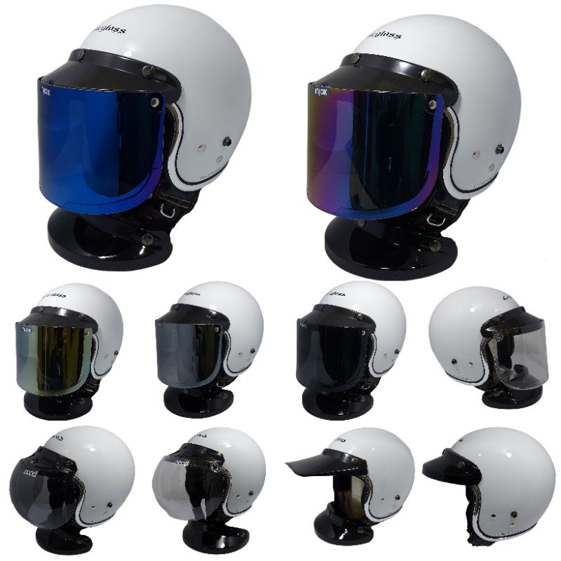 Helm Cargloss Retro Putih Dengan List Chroom