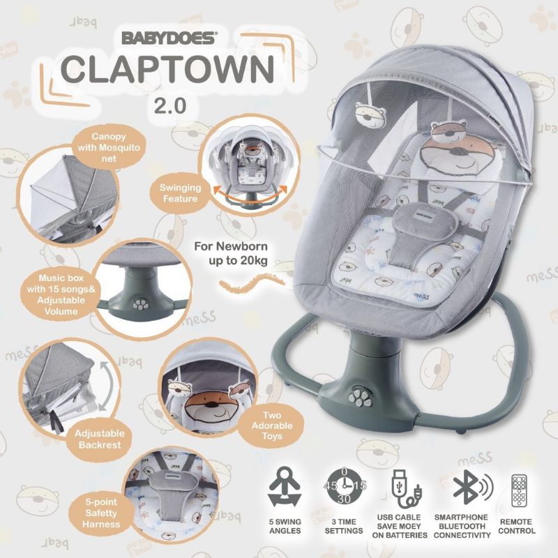 Makassar - Babydoes Claptown 2.0 AL With Remote Control Ayunan Bayi Bouncer Elektrik Baby Swing Otomatis