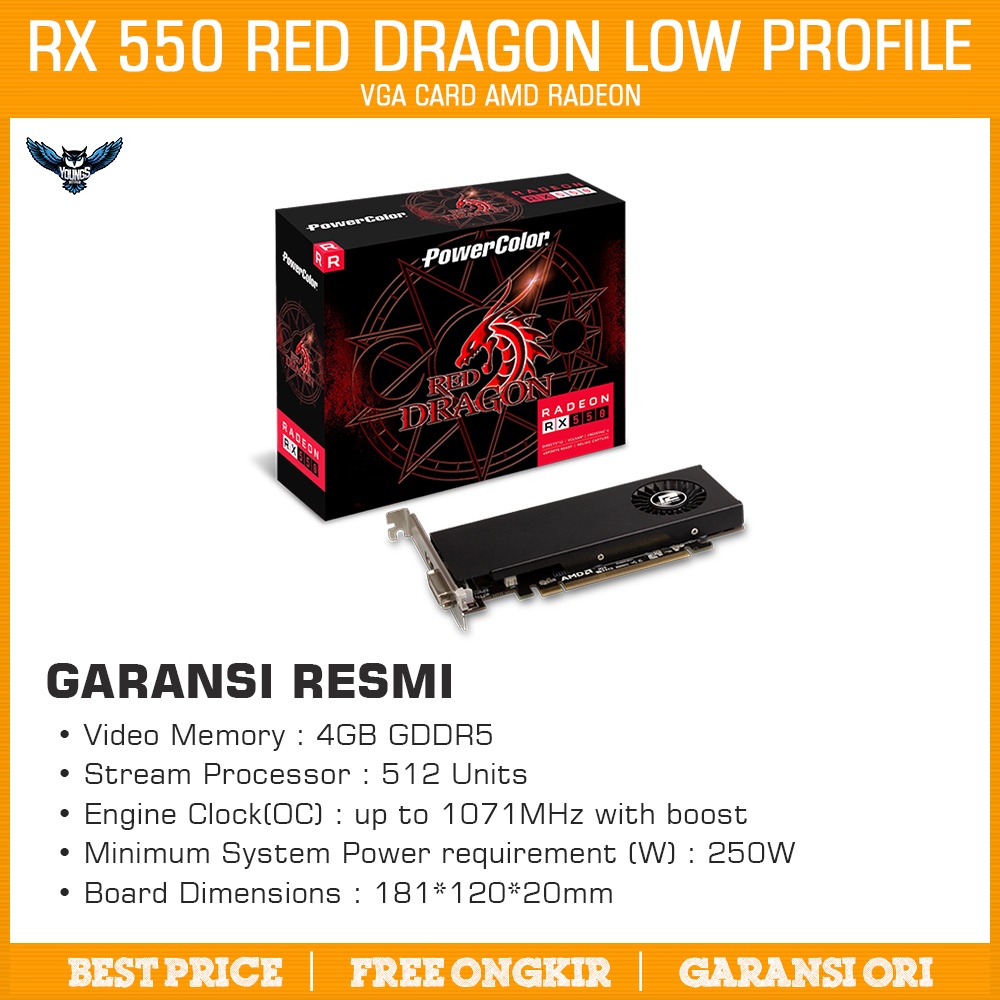 VGA POWERCOLOR RX 550 4GB DDR5 - RED DRAGON Low Profile Radeon rx550