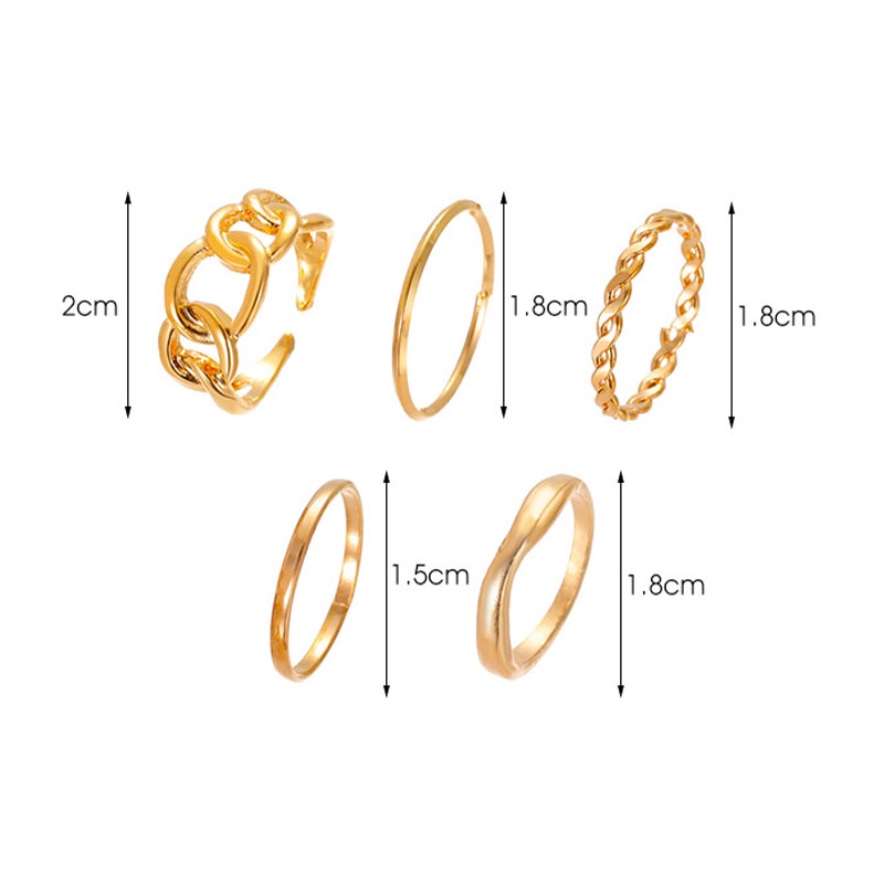 5pcs / Set Fashion Cincin Wanita Model Terbuka Geometri Warna Silver / Gold Gaya Vintage - PD