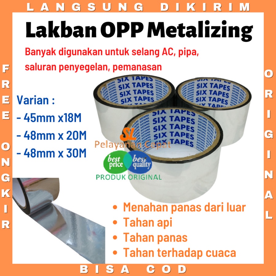 Lakban Metalizing Six Tape Isolasi Pipa AC Tahan Panas Suhu Dingin