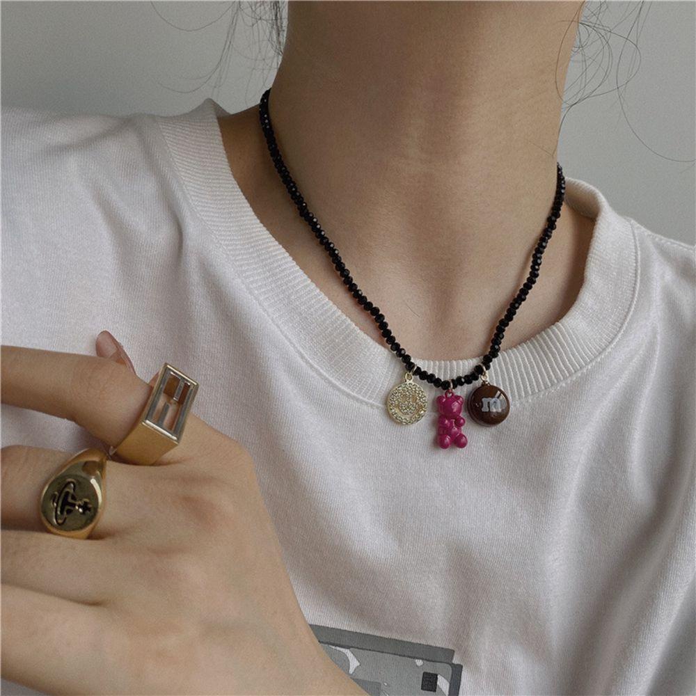 Mxbeauty Bear Klavikula Rantai Gadis Vintage M Bean Boho Kalung Wajah Senyum Gaya Korea Kalung Manik-Manik Wanita Necklace