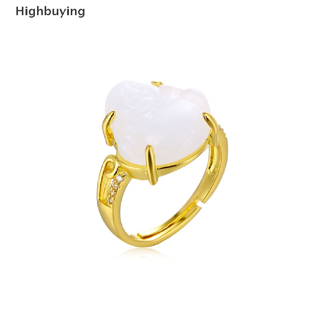 Hbid Cincin Lapis Emas 18k Model Terbuka Adjustable Hias Batu Giok Hijau Untuk Pria / Wanita Glory