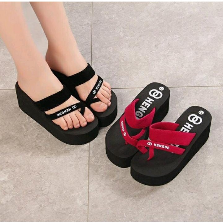 SANDAL SPON WEDGES SLG WANITA TALI SILANG