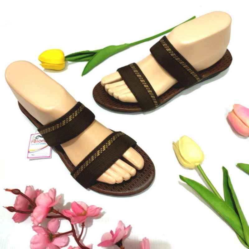 Sandal wanita murah ban 2 batik dan renda Felonie MRK  02 turki rajut