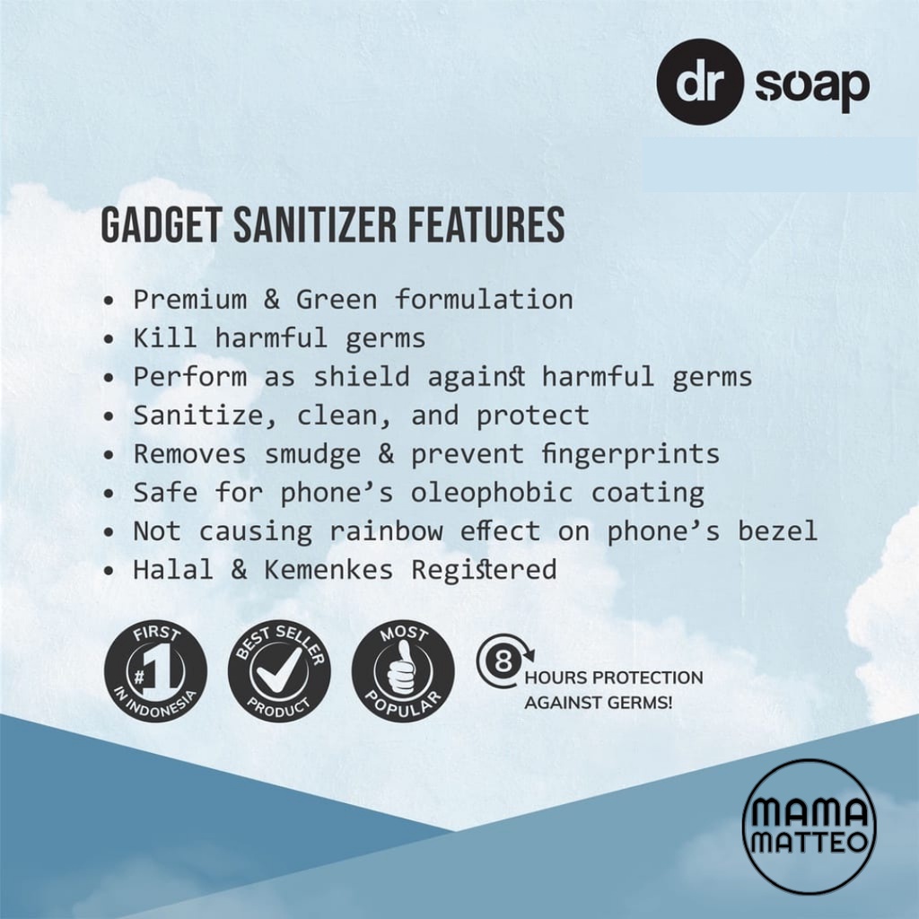 DR SOAP GADGET Sanitizer 60ml / Cannary Row / Cloud Klair / dr soap Antibakterial Pembersih Hp / iPad / Laptop