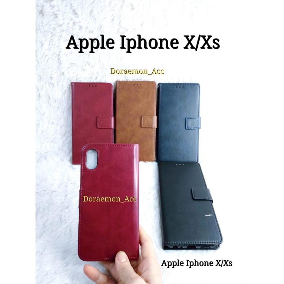 LEATHER FLIP COVER IPHONE X - WALLET CASE KULIT - CASING