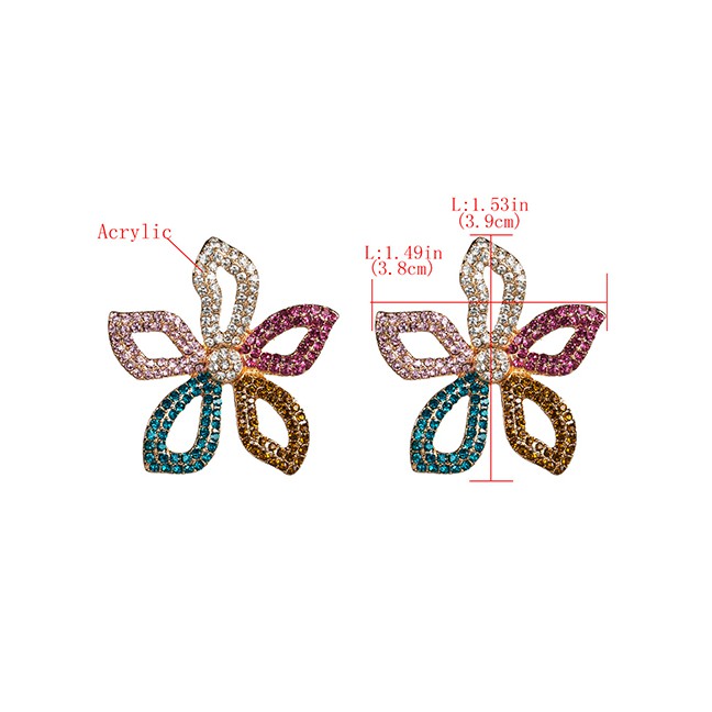 LRC Anting Tusuk Fashion Color Acrylic Diamond Flower Earrings F68218