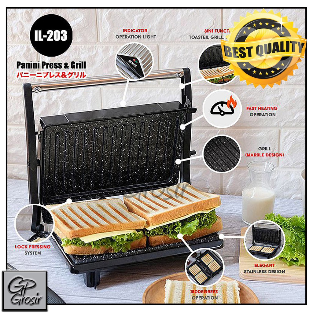 IDEALIFE - PANINI PRESS / PEMANGGANG ROTI / DAGING - TOASTER - IL203