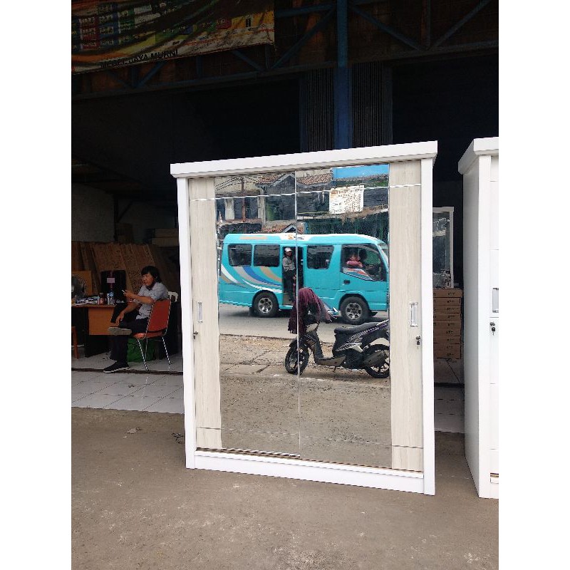 Free Ongkir Lemari Pakaian Baju Pintu HPL Sliding Minimalis Putih Jumbo Murah Jabodetabek