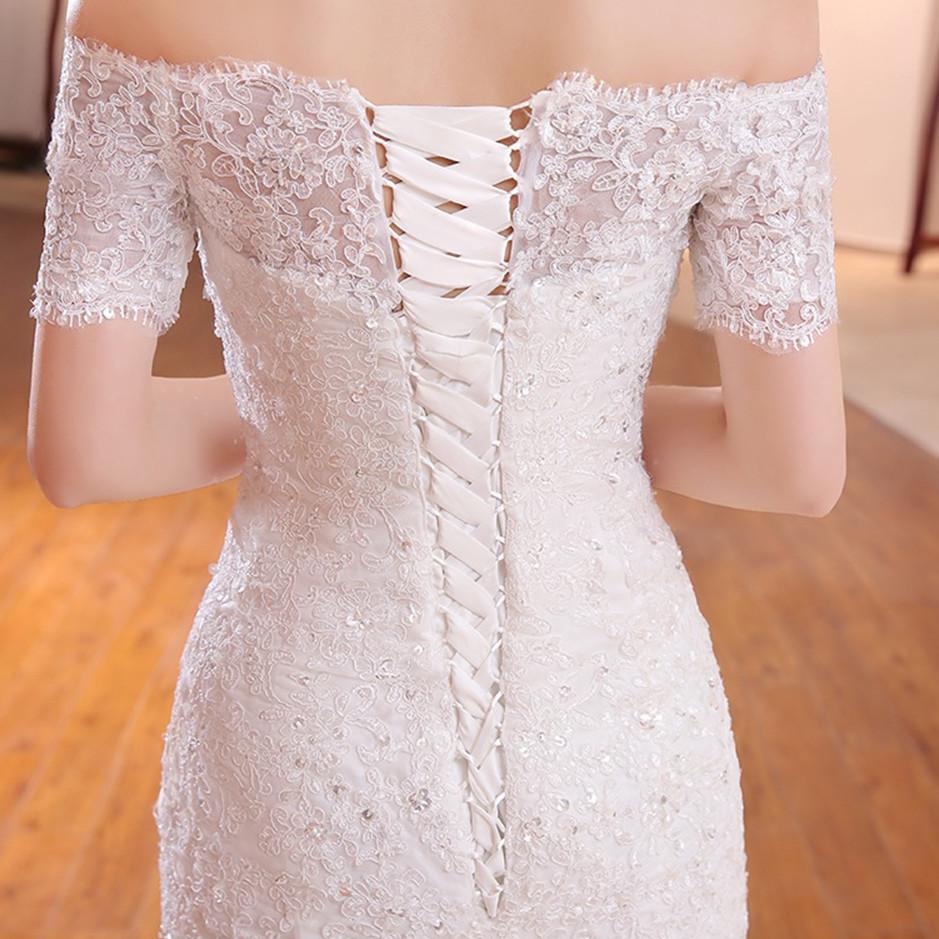 Harga Kompetitif--Putih Sabrina Mermaid Wedding Dress Gaun Pengantin Renda Putri Duyung Fishtail Wed
