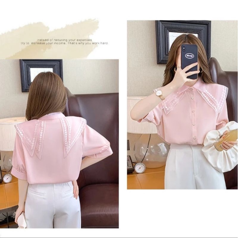 MDLV ~ 2170# Marilia Double Collar Shirt Atasan Blouse Korea Fashion Import