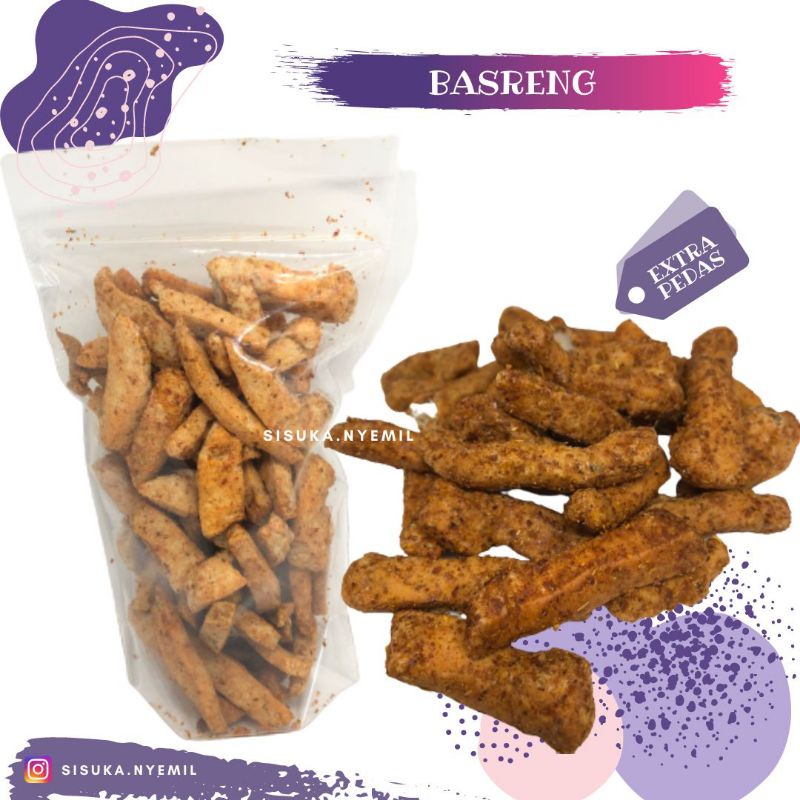 Basreng Extra pedas, Pedas, Pedas daun jeruk & asin/ Gurih renyah Berat 100gr-Extra pedas