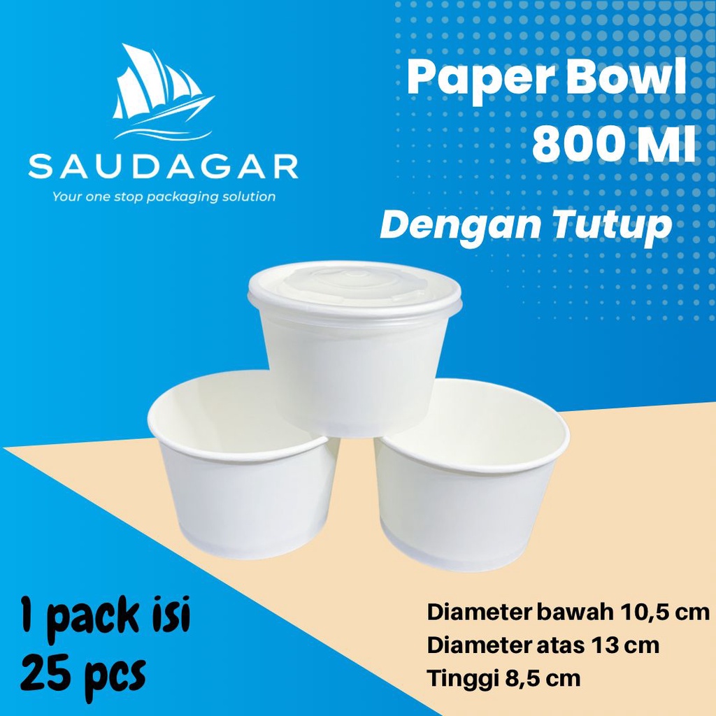 Paper Rice Bowl 800 ml / Mangkok Kertas Dengan Tutup