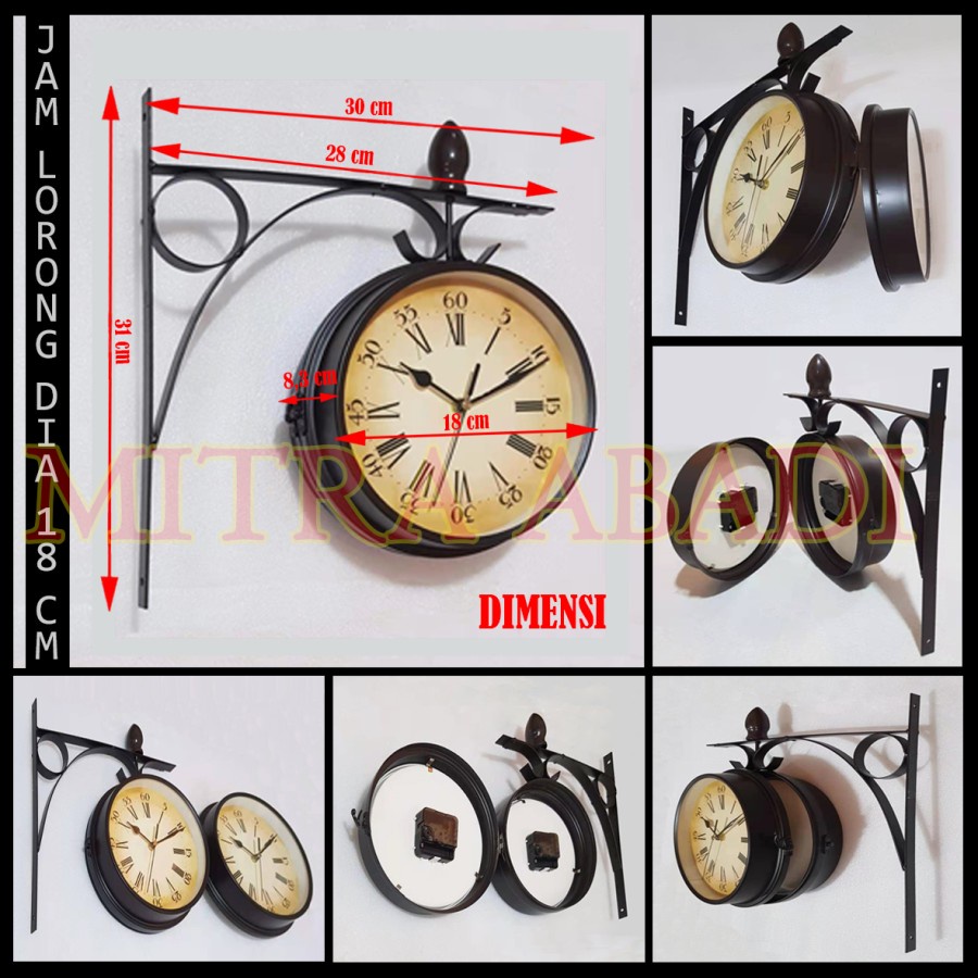 Jam Antik Dinding Stasiun Cafe Lorong Jalan Vintage Model 2 Sisi