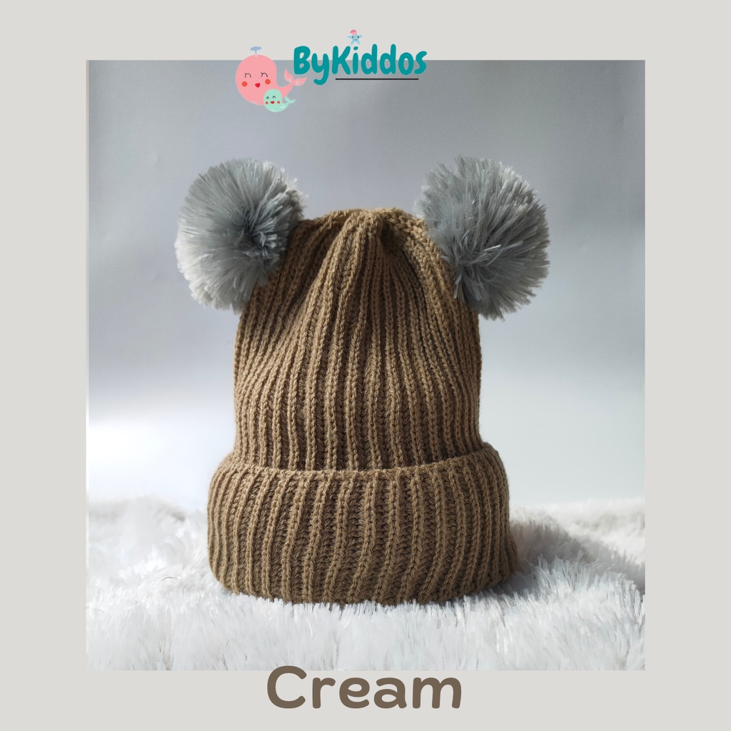 ByKiddos - Topi Rajut Anak Pompom / Topi Rajut Bayi Pompom / Topi Kupluk Pompom Anak / Topi Kupluk Pompom Bay