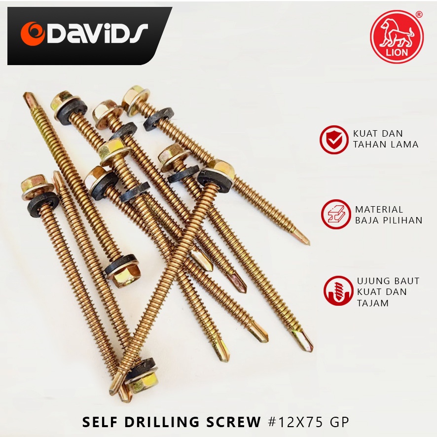 Sekrup Baja Ringan Baut Roofing Skrup Rangka Hollow Besi Drilling Holo Scrup Galvalum 12X75 Lion