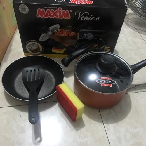 MAXIM Venice SET 5 (Panci + Tutup Kaca + Wajan + Spatula + Sponge)