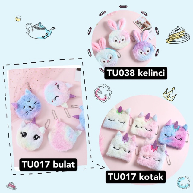 Dompet Koin kartu kunci unicorn Bulu Fluffy TU017 Coin Bag anak perempuan