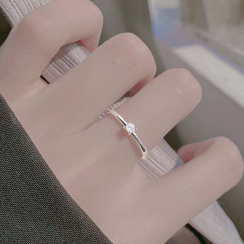 Cincin S925 Silver Hias Kristal Gaya Korea Untuk Wanita