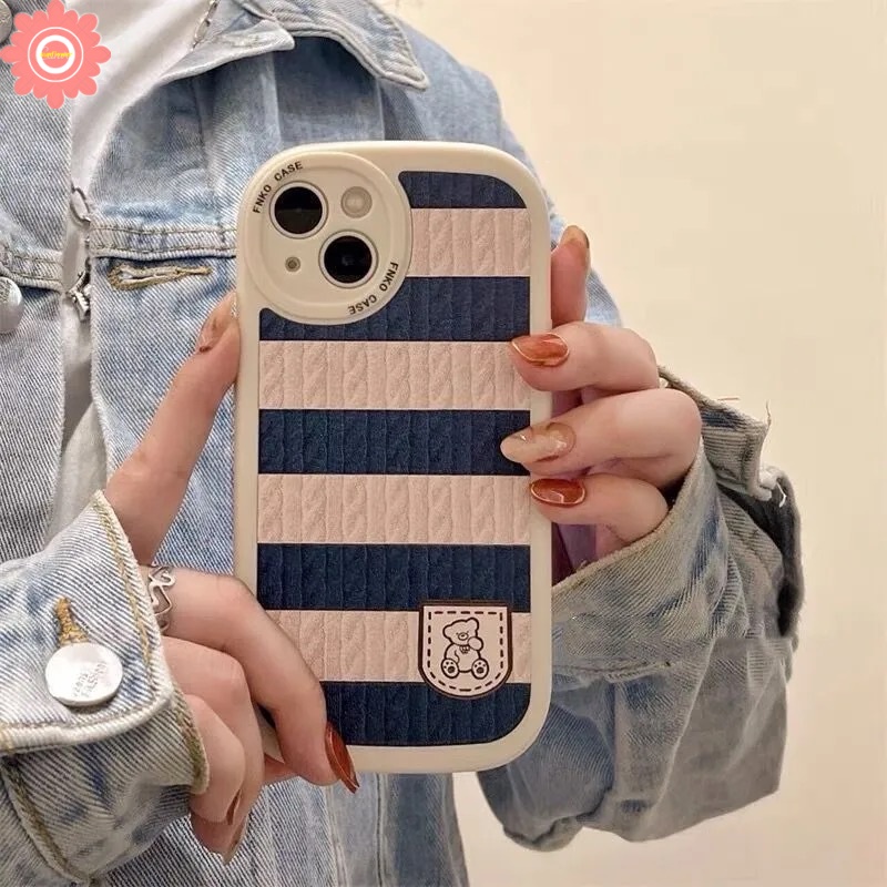 Case Beruang Lucu Realme C53 C55 10 Pro Plus C30 8i 6i 5 5i 9i 7i C35 C15 C25 C25s GT C25Y C21Y C12 C31 C11 C17 C20 C3 C21 6 5s 8 8pro Rajut Pola Garis Splicing TPU Lembut Sarung