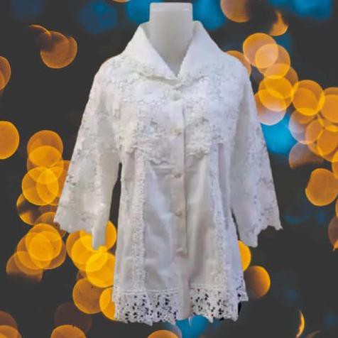 PROMO] Hem Alexuez Atasan Wanita Katun Kombinasi Brukat Import - Putih, M