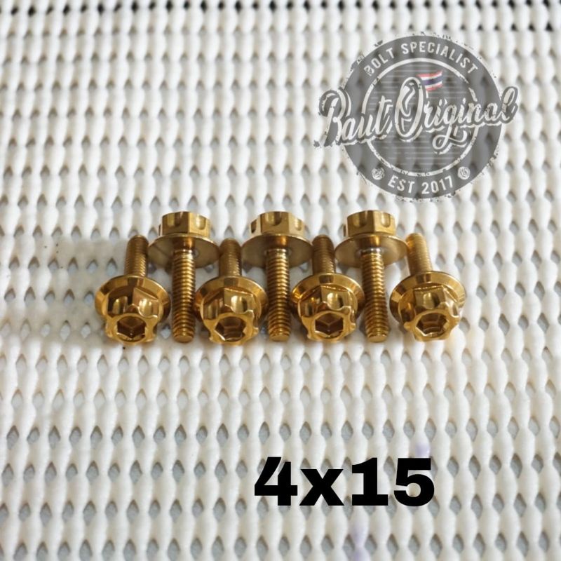 Baut probolt 4x15 gold new model drat 6 panjang 1.5cm Heng thailand