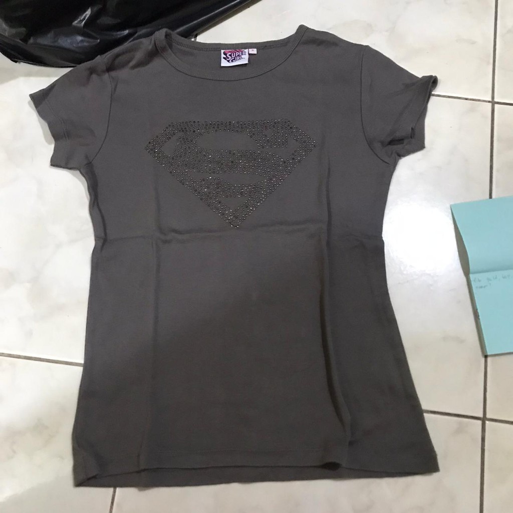 SUPERGIRL original baju kaos lengan pendek wanita pria t shirt casual polos v neck anak bekas second
